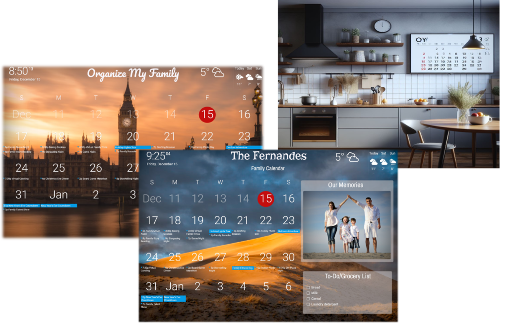 Sample digital calendar and photo frame layouts